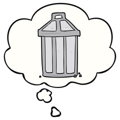 cartoon garbage can and thought bubble