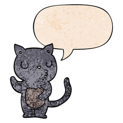 cute cartoon cat and speech bubble in retro texture style