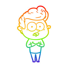 rainbow gradient line drawing cartoon staring man