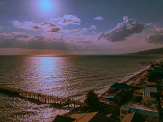 View of the city by the sea from a height of 70m.