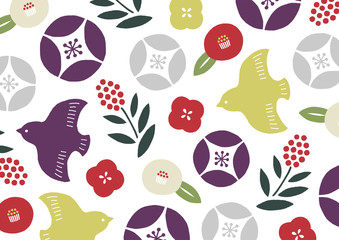 椿と鳥のポップな和柄