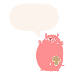 cartoon fat pig and speech bubble in retro style