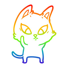 rainbow gradient line drawing confused cartoon cat
