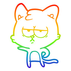 rainbow gradient line drawing bored cartoon cat