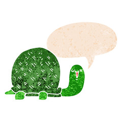 cute cartoon turtle and speech bubble in retro textured style