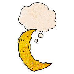 cartoon moon and thought bubble in grunge texture pattern style