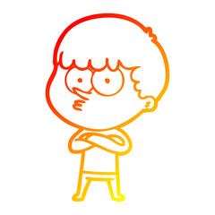 warm gradient line drawing cartoon curious boy