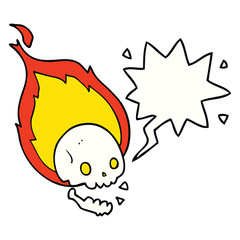spooky cartoon flaming skull and speech bubble