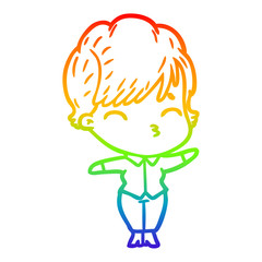 rainbow gradient line drawing cartoon woman thinking