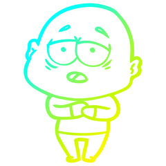 cold gradient line drawing cartoon tired bald man