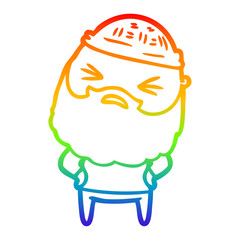 rainbow gradient line drawing cartoon man with beard