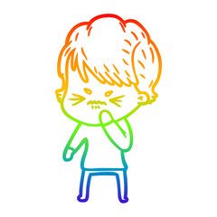 rainbow gradient line drawing cartoon frustrated woman