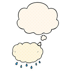 cartoon rain cloud and thought bubble in comic book style