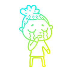 cold gradient line drawing cartoon crying woman