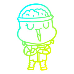cold gradient line drawing happy cartoon robot