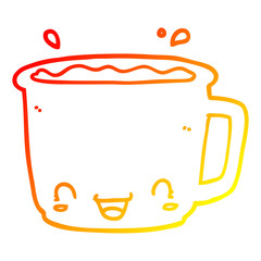 warm gradient line drawing cartoon cup of coffee