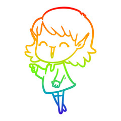 rainbow gradient line drawing cartoon elf girl