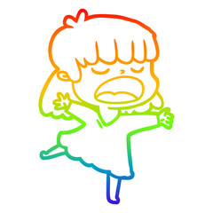 rainbow gradient line drawing cartoon woman talking loudly