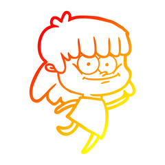 warm gradient line drawing cartoon girl smiling