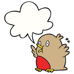 cartoon over excited robin and speech bubble
