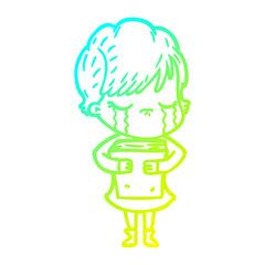 cold gradient line drawing cartoon woman crying