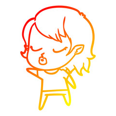 warm gradient line drawing cute cartoon vampire girl