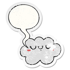 cute cartoon cloud and speech bubble distressed sticker