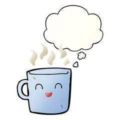 cute coffee cup cartoon and thought bubble in smooth gradient style