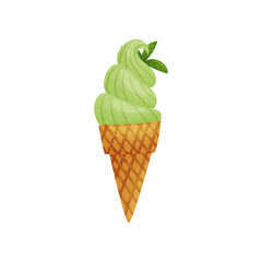 Waffle cone with ice cream. Vector illustration on white background.