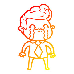 warm gradient line drawing cartoon man crying