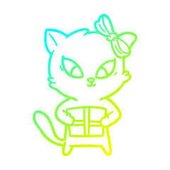 cold gradient line drawing cartoon cat