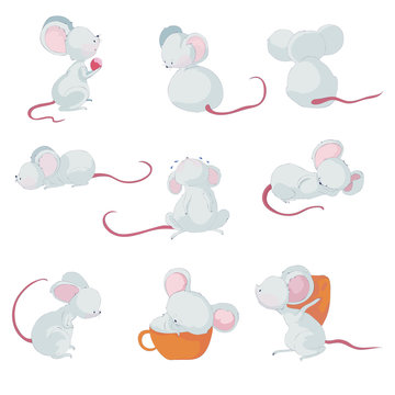 Cute little mice. Vector illustration on white background.