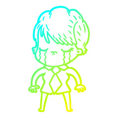cold gradient line drawing cartoon woman crying