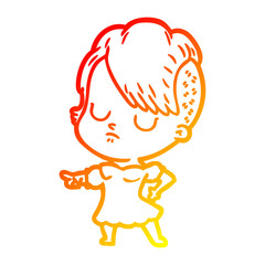 warm gradient line drawing cartoon woman