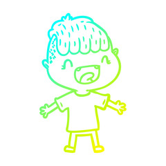 cold gradient line drawing cartoon happy boy laughing