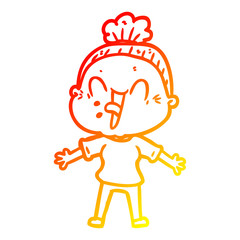 warm gradient line drawing cartoon happy old woman