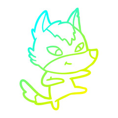 cold gradient line drawing friendly cartoon wolf dancing