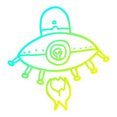 cold gradient line drawing cartoon alien spaceship