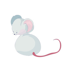 Cute cartoon rat sits and looks away. Vector illustration on white background.