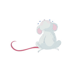 Cute cartoon rat crying. Vector illustration on white background.