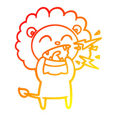 warm gradient line drawing cartoon roaring lion