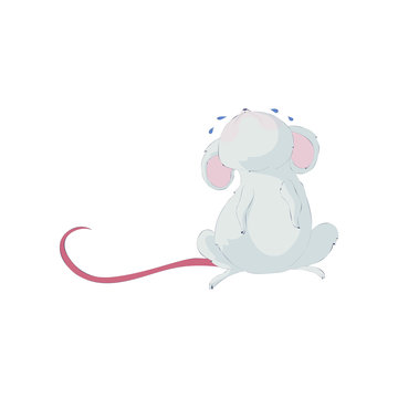 Cute cartoon rat crying. Vector illustration on white background.