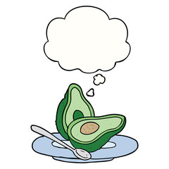 cartoon avocado and thought bubble
