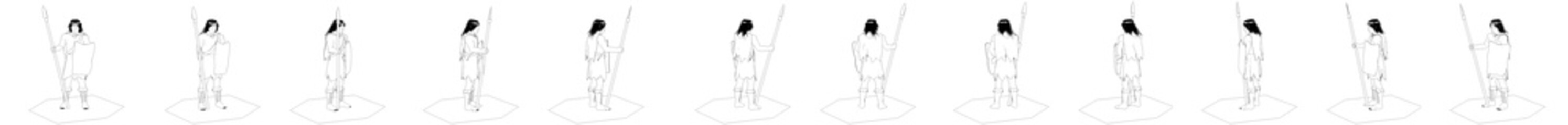 3d render, warrior character set, illustration 