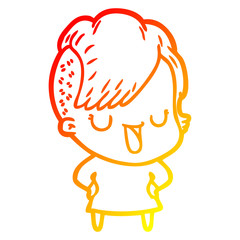 warm gradient line drawing cute cartoon girl with hipster haircut