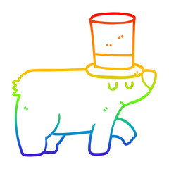 rainbow gradient line drawing cartoon bear wearing top hat