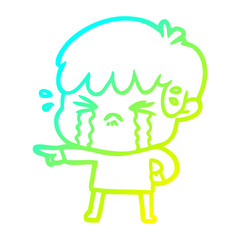 cold gradient line drawing cartoon boy crying