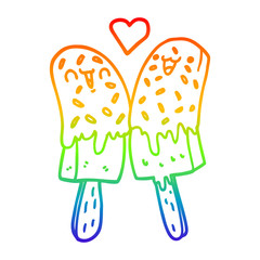 rainbow gradient line drawing cartoon ice lolly in love