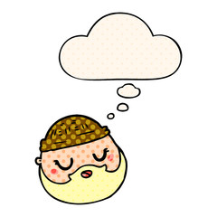 cartoon male face with beard and thought bubble in comic book style