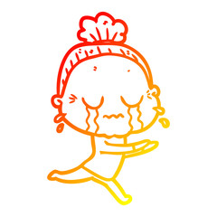warm gradient line drawing cartoon crying old lady